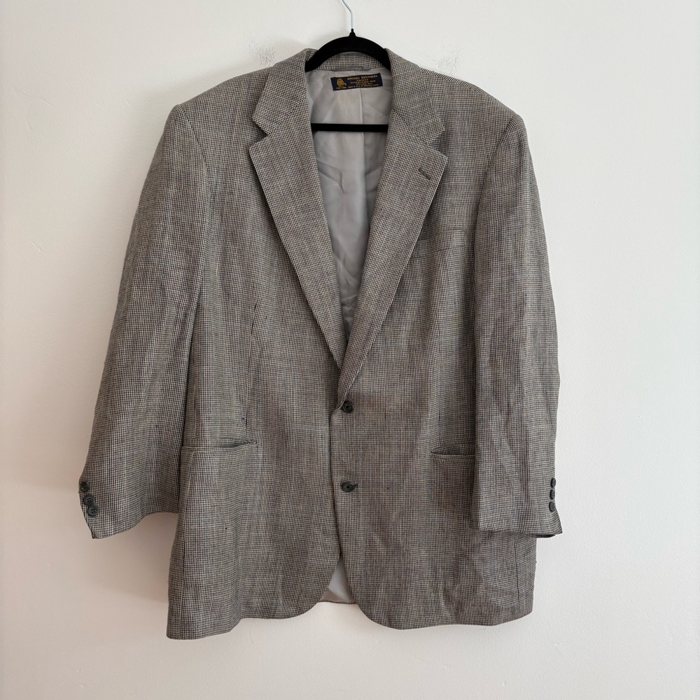 Brooks Brothers 100% Wool Micro Houndstooth Blazer Gray Office Classic 46L